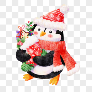 圣诞节小企鹅水彩风格图片