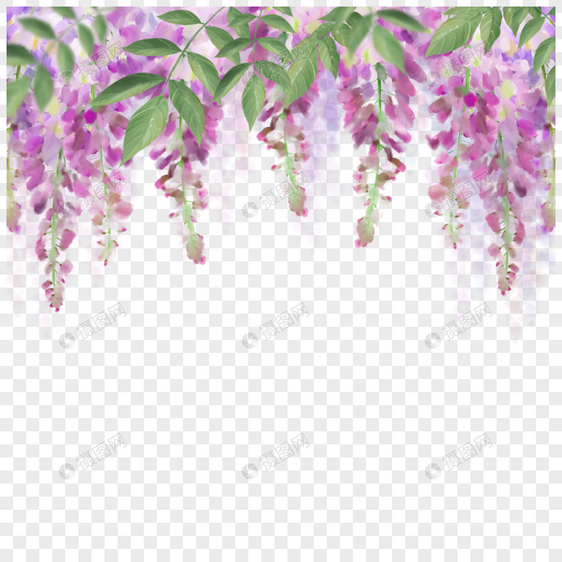 水彩紫藤花粉紫色花花束图片
