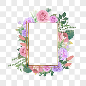 婚礼金框水彩花卉植物花朵框架图片