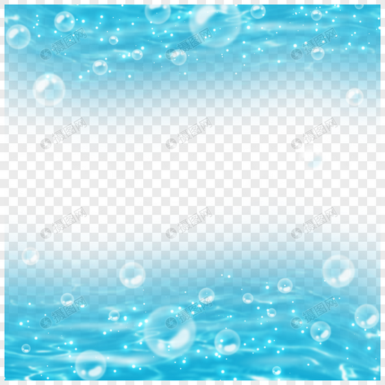 蓝色梦幻泡泡水滴水波纹边框图片