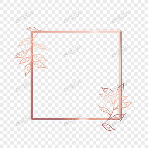 光效玫瑰金叶子植物婚礼边框正方形图片