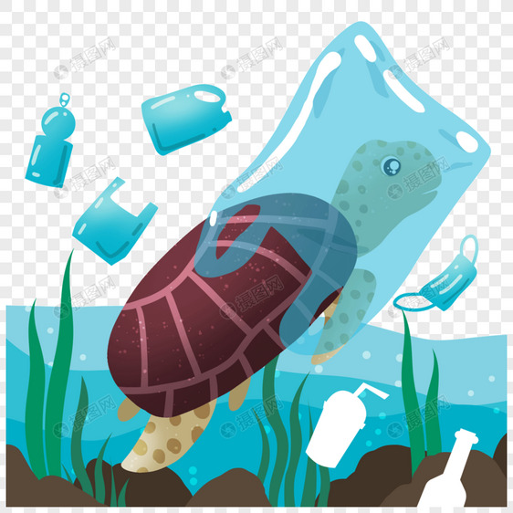 海龟无法生存阻止海洋塑料污染图片