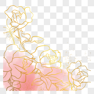 粉色涂鸦装饰水彩金边花卉图片