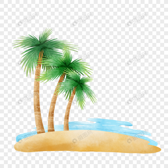 水彩夏天棕榈树沙滩图片
