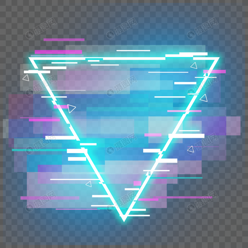 蓝紫色三角形霓虹故障边框图片