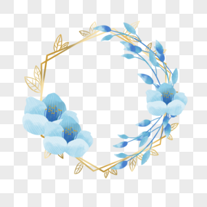 金边蓝色花朵植物婚礼边框图片