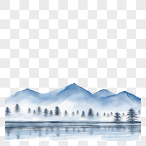 冬季镜面湖圣诞水墨风景图片