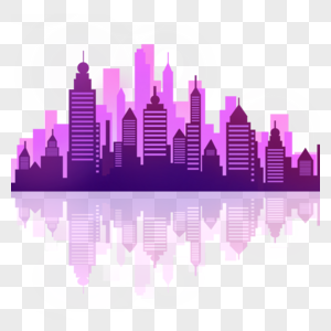 紫色高楼城市天际线剪影图片
