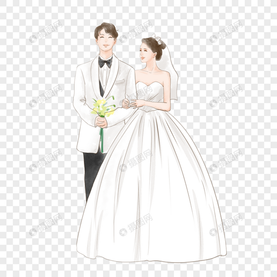 新郎新娘婚礼水彩图片