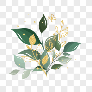 金箔颗粒质感叶子植物装饰图片