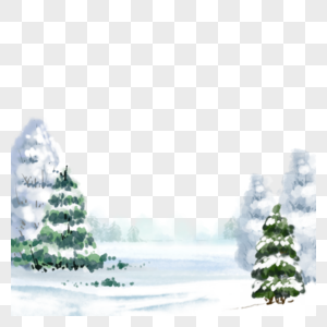 圣诞雪景松树霜冻水墨图片
