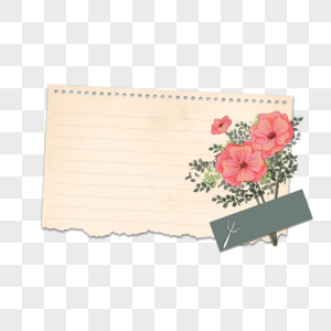 红色漂亮花朵复古撕纸花卉手账图片