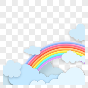 雨后彩虹蓝色简约剪纸云朵边框图片