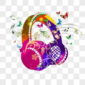 抽象音乐蝴蝶耳机彩色元素图片