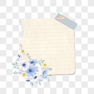蓝白相间花瓣复古撕纸花卉手账图片