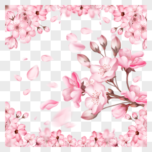 春季光效粉色樱花3d花瓣飘落边框图片