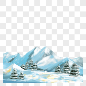 雪山松树圣诞节日水墨风景图片