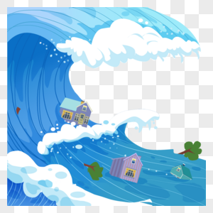 自然灾害海啸房屋倒塌海浪高清图片