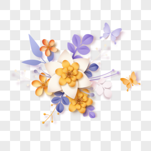 黄花蝴蝶立体剪纸花卉边框图片