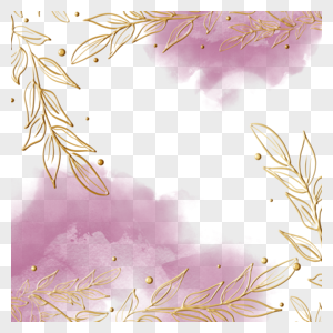 水彩晕染金线植物婚礼边框自然图片