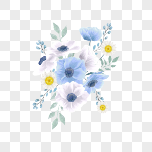 蓝白色水彩银莲花婚礼花卉图片