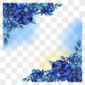 蓝色玫瑰水彩晕染边框图片