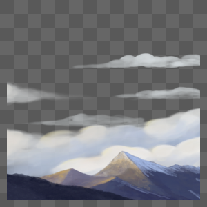 写实山脉水彩云朵自然风景图片