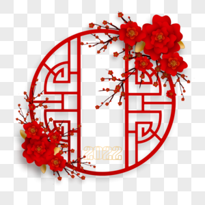 虎年春节边框红色花朵装扮图片