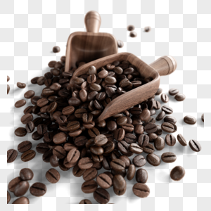 咖啡豆和咖啡匙图片