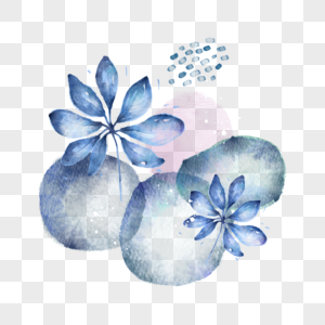 抽象蓝色水彩植物花卉图片