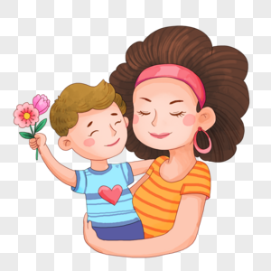 母亲节送鲜花的儿子和妈妈图片