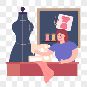 女裁缝制作时装设计师插画图片
