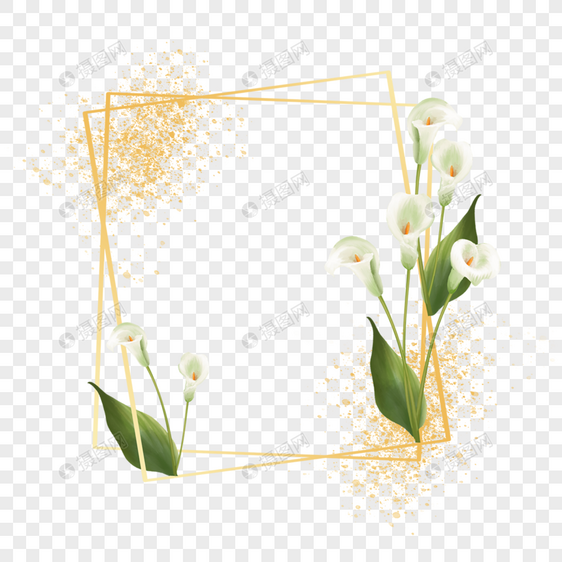 马蹄莲婚礼花卉水彩方形边框图片