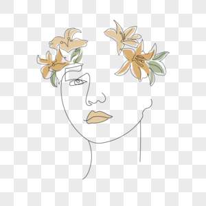 抽象线条画花卉女面部图片