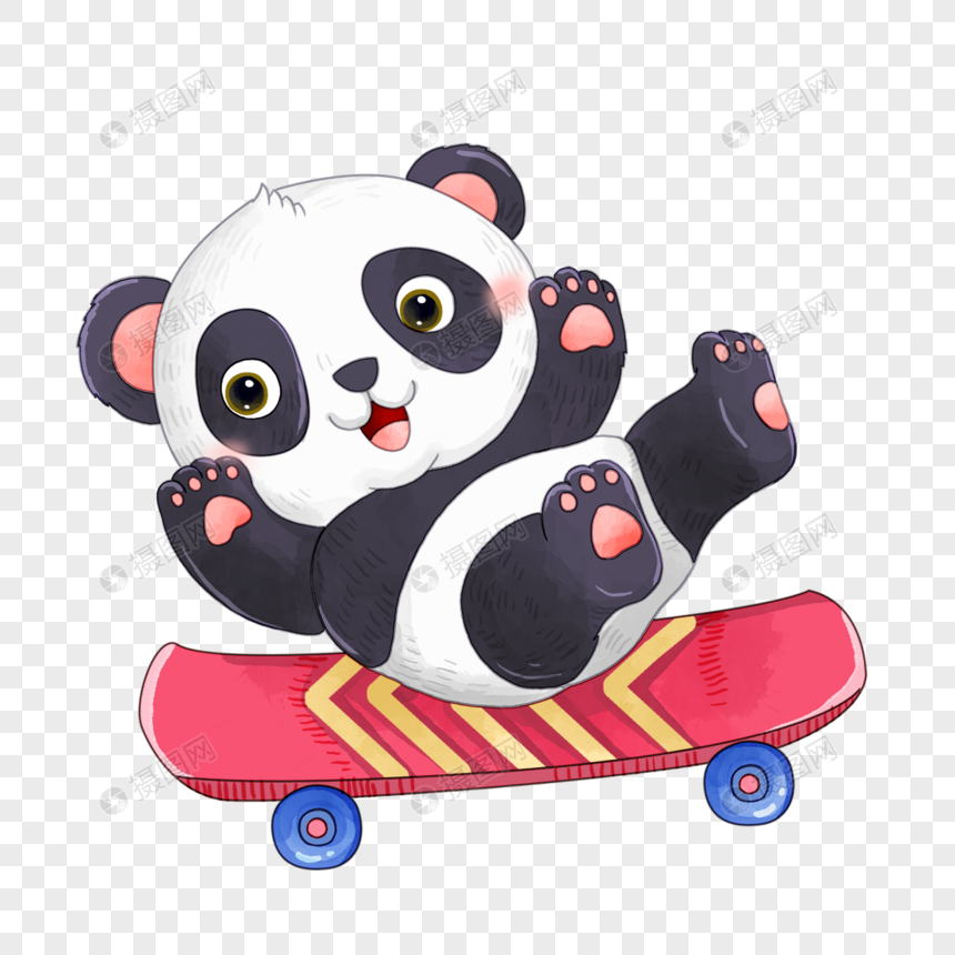 卡通可爱的熊猫玩滑板图片