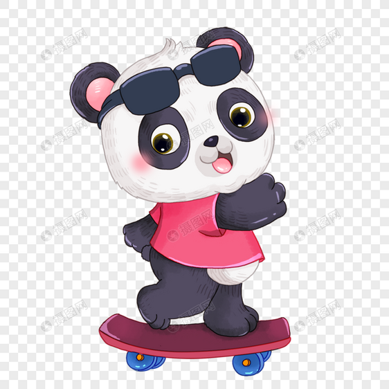 卡通可爱熊猫宝宝玩滑板图片