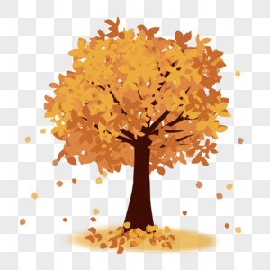 飘落树叶的水彩晕染秋季树木图片