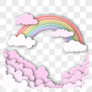 白云剪纸彩虹云朵图片