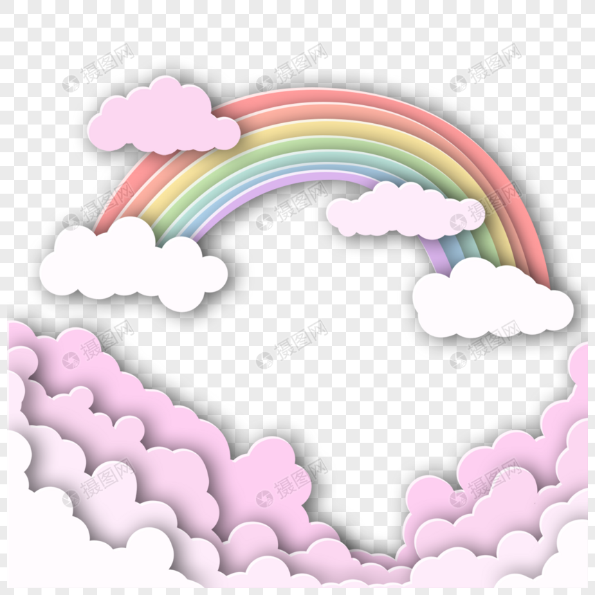 白云剪纸彩虹云朵图片
