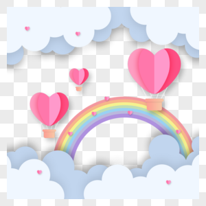 彩虹粉色爱心形状剪纸热气球图片