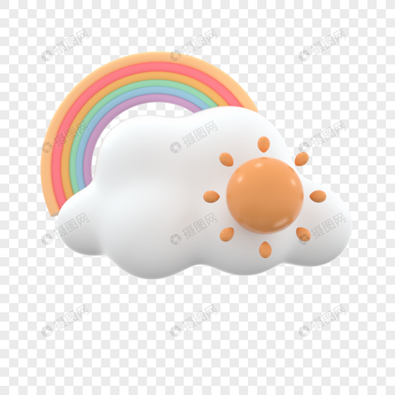 可爱三维立体风格太阳云朵彩虹气象图片