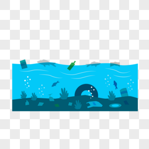 海洋水下垃圾地球水污染插画图片