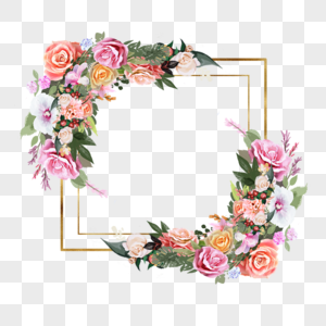 金框水彩花卉植物花朵婚礼框架图片
