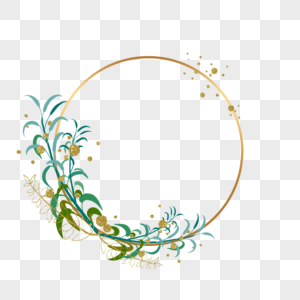 圆形植物叶子金箔装饰边框图片