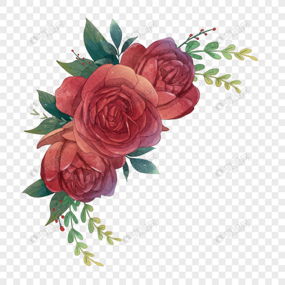 红色玫瑰水彩装饰图片