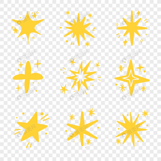 星星发光闪亮黄色涂鸦组图图片