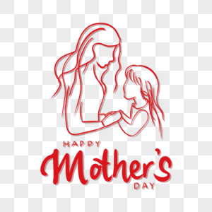 红色牵手母女抽象线稿母亲节形象图片