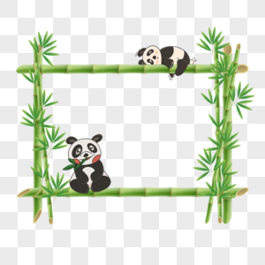吃竹子与趴着竹子的熊猫竹子花卉边框图片