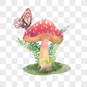 水彩童话蘑菇植物一朵有毒的蘑菇图片