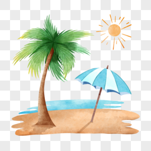 水彩棕榈树沙滩阳光图片
